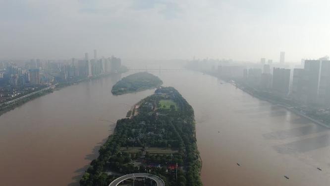 航拍湖南长沙湘江橘子洲5A景区