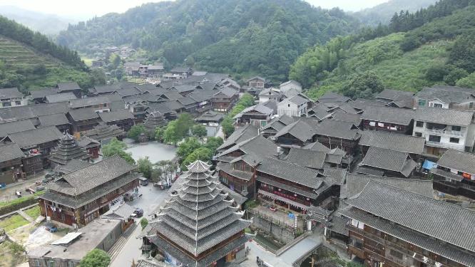 航拍少数民族侗寨民族建筑