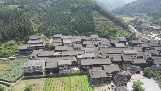 航拍少数民族侗寨民族建筑