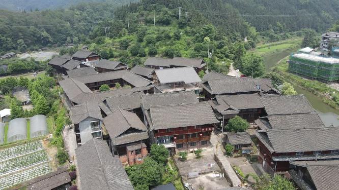 航拍少数民族侗寨民族建筑
