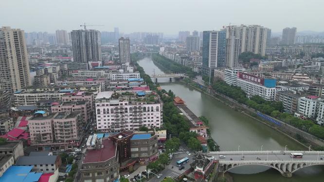 航拍湖南邵阳城市建设城市天际线