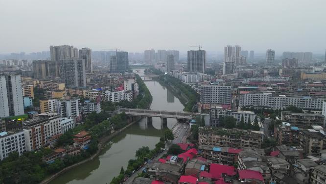 航拍湖南邵阳城市建设城市天际线