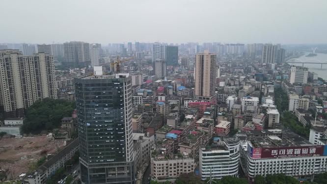 航拍湖南邵阳城市建设城市天际线