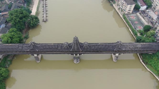 航拍湖南怀化靖州江东风雨桥