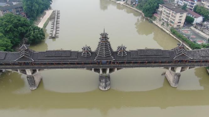 航拍湖南怀化靖州江东风雨桥