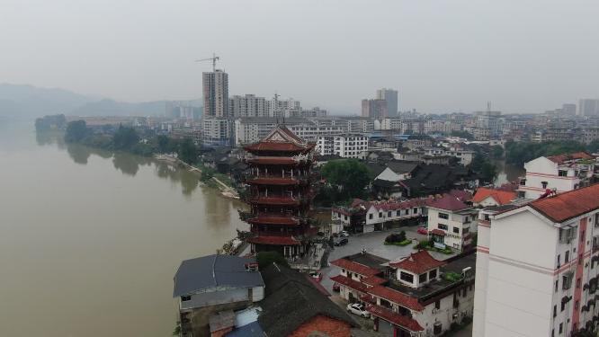 航拍湖南怀化靖州望江阁