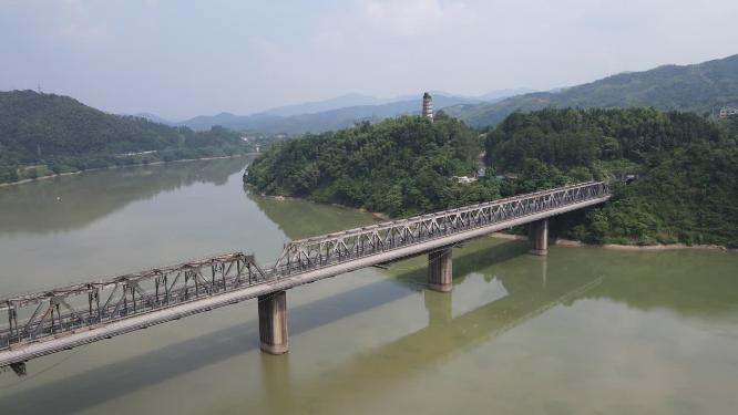 航拍跨江铁路大桥