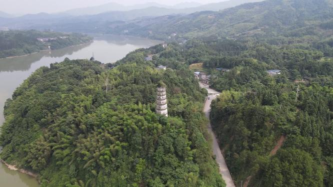 航拍湖南怀化黔阳古城白塔