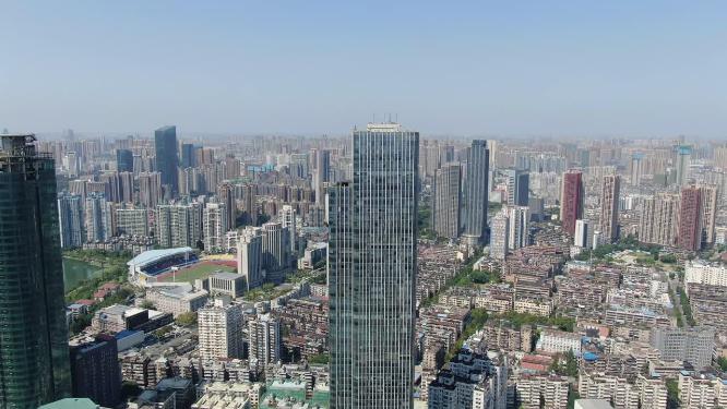 航拍湖北武汉城市天际线武汉大景