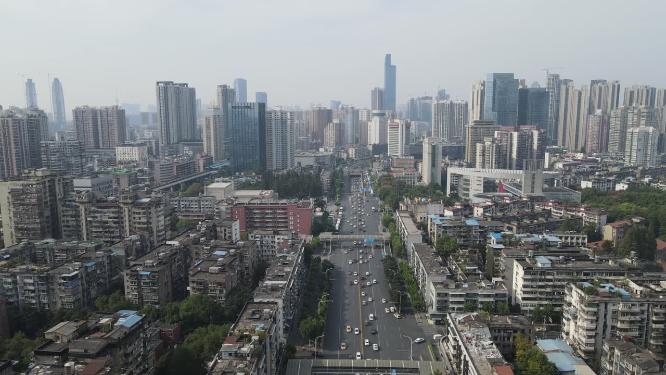 航拍湖北武汉城市交通大道