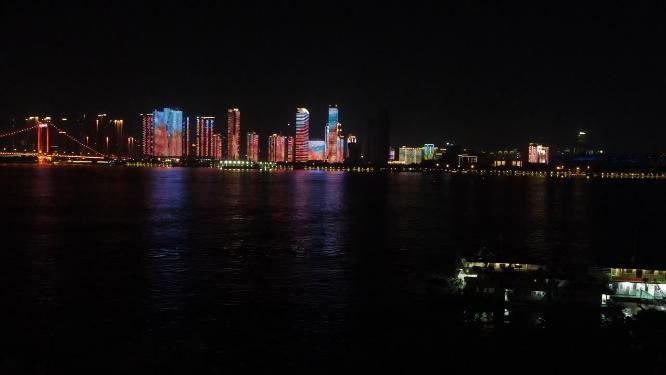 航拍湖北武汉城市夜景灯光