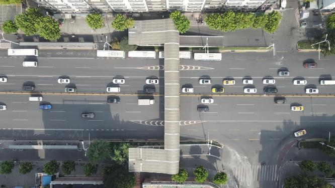 航拍湖北武汉城市大道交通