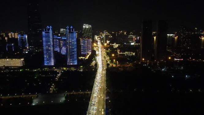 航拍湖北武汉城市夜景灯光