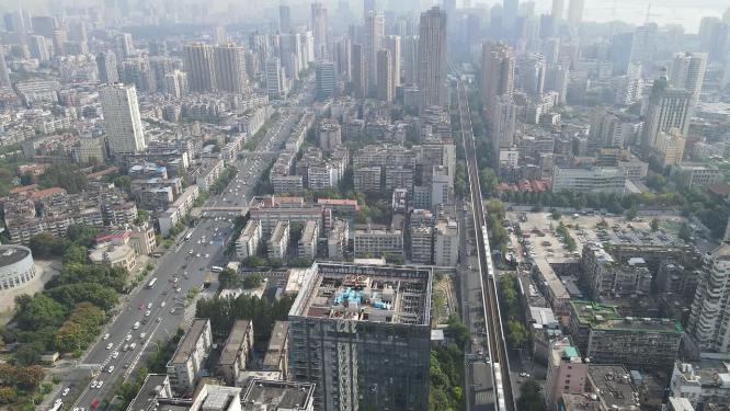 航拍湖北武汉城市天际线武汉大景