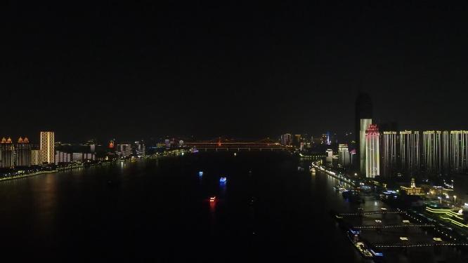 航拍湖北武汉城市夜景灯光