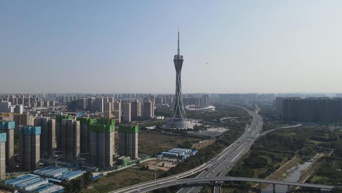航拍河南郑州中原福塔
