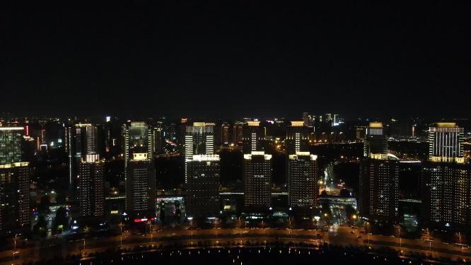 航拍河南郑州会展中心居民区夜景