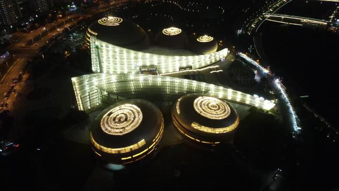 航拍河南郑州艺术中心夜景