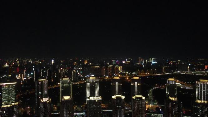 航拍河南郑州会展中心居民区夜景