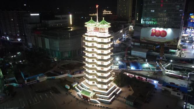 航拍河南郑州二七广场二七纪念塔