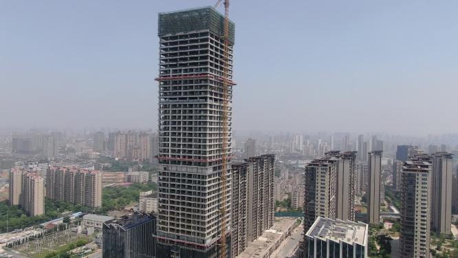 航拍城市建设房地产施工高楼