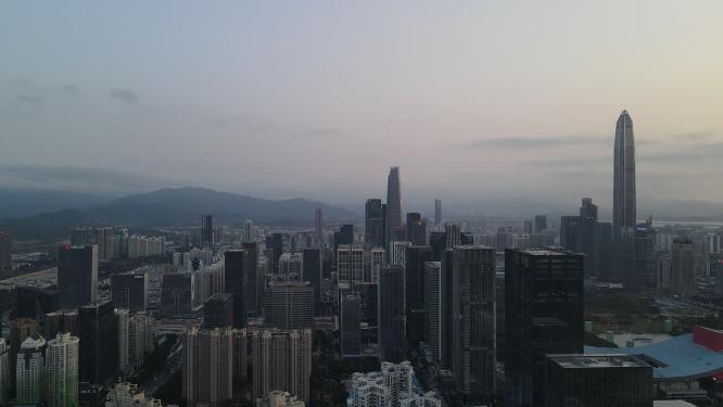 航拍广东深圳市民中心CBD建筑
