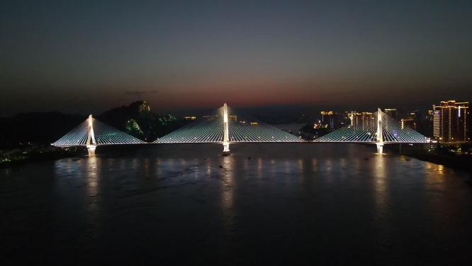 航拍湖北宜昌夷陵长江大桥夜景