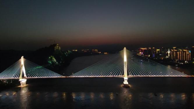 航拍湖北宜昌夷陵长江大桥夜景