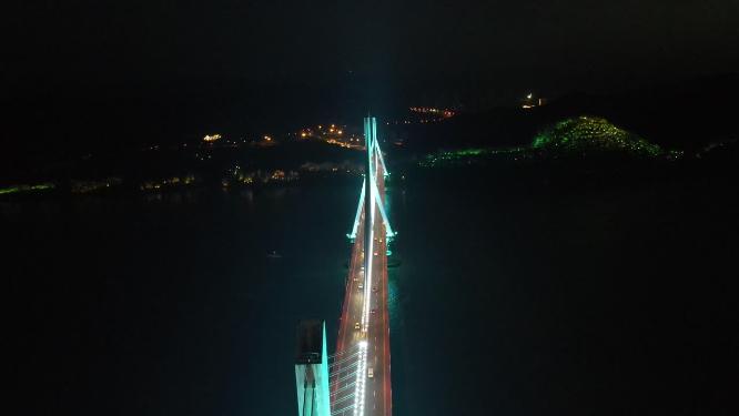航拍湖北宜昌夷陵长江大桥夜景