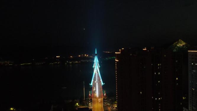 航拍湖北宜昌夷陵长江大桥夜景
