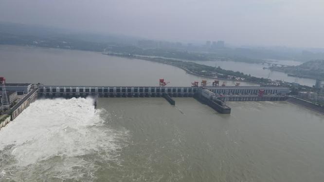 航拍湖北宜昌葛洲坝水电站