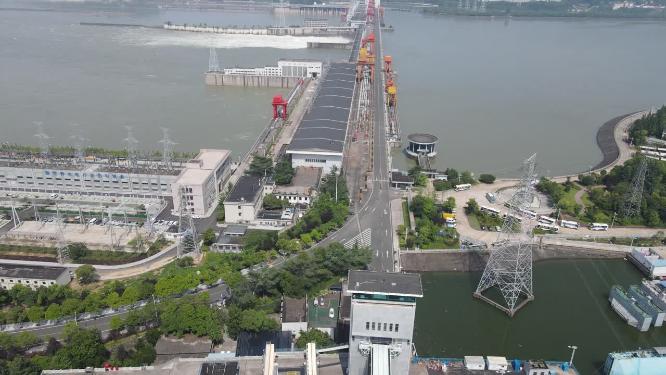 航拍湖北宜昌葛洲坝水电站