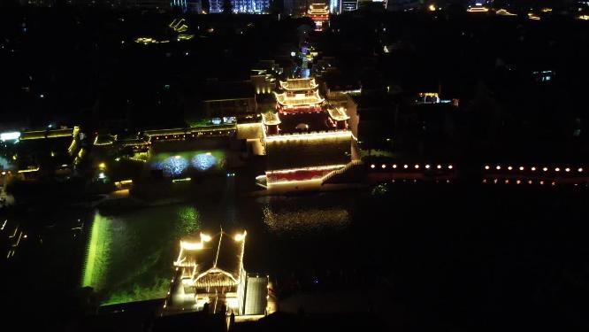 湖南吉首乾州古城4A景区夜景灯光航拍