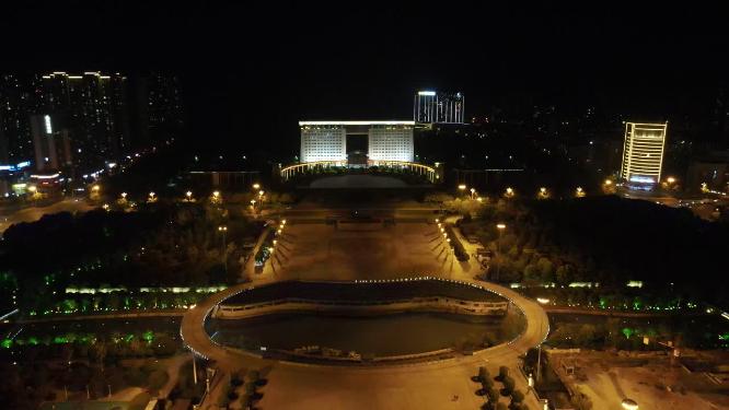 航拍湖南湘西吉首市政府夜景建筑