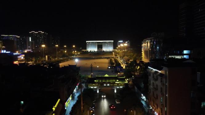 航拍湖南湘西吉首市政府夜景建筑