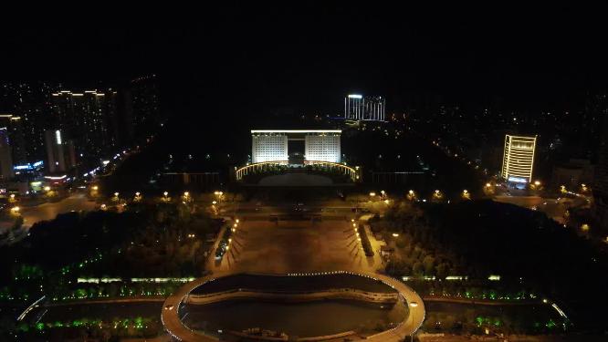 航拍湖南湘西吉首市政府夜景建筑