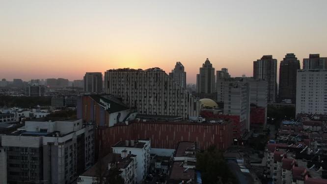 航拍江苏南京夕阳晚霞城市建设