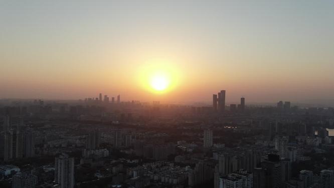 航拍城市日落晚霞夕阳江苏南京