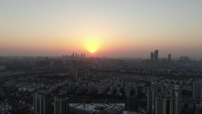 航拍城市日落晚霞夕阳江苏南京