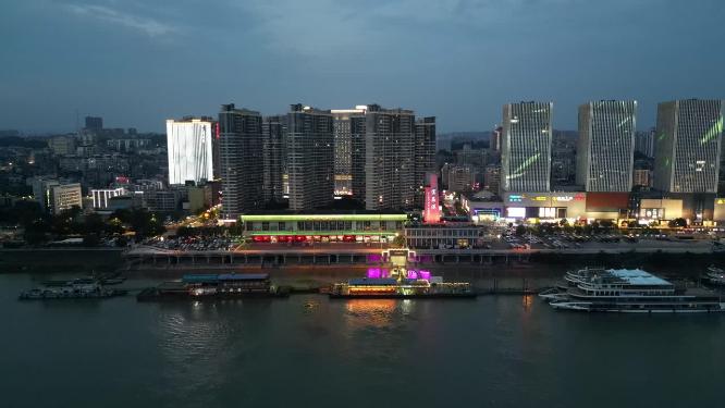 航拍湖北宜昌三峡旅游度假区宜昌港夜景