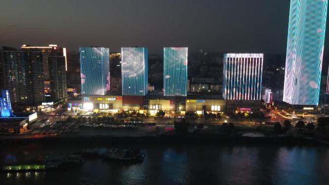 航拍湖北宜昌城市夜景灯光万达广场宜昌国际广场夜景
