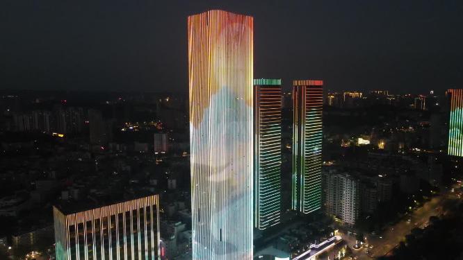 航拍湖北宜昌城市夜景灯光万达广场宜昌国际广场夜景