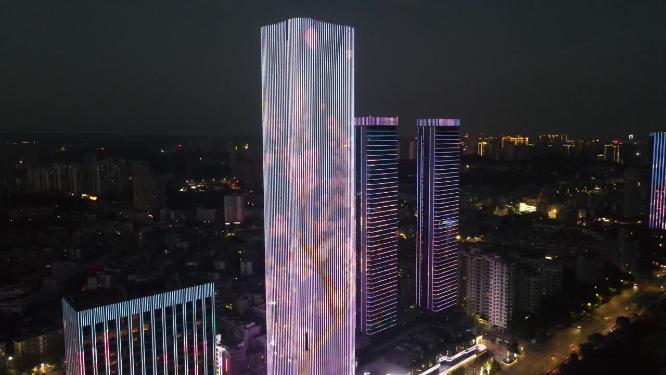 航拍湖北宜昌城市夜景灯光万达广场宜昌国际广场夜景
