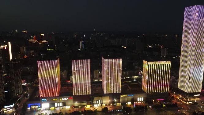 航拍湖北宜昌城市夜景灯光万达广场宜昌国际广场夜景