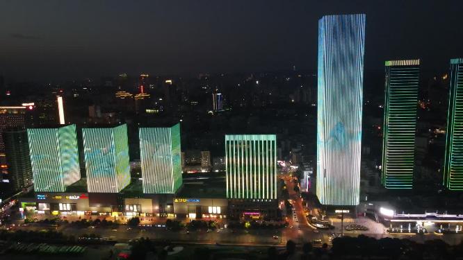 航拍湖北宜昌城市夜景灯光万达广场宜昌国际广场夜景
