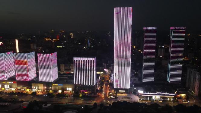 航拍湖北宜昌城市夜景灯光万达广场宜昌国际广场夜景
