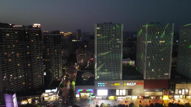 航拍湖北宜昌城市夜景灯光万达广场宜昌国际广场夜景