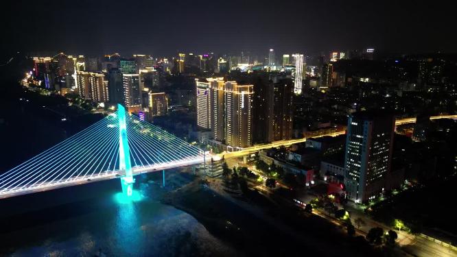 航拍湖北宜昌夷陵长江大桥夜景