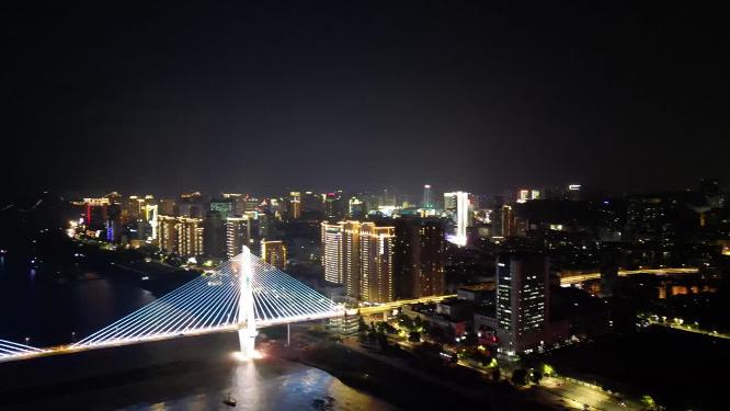 航拍湖北宜昌夷陵长江大桥夜景