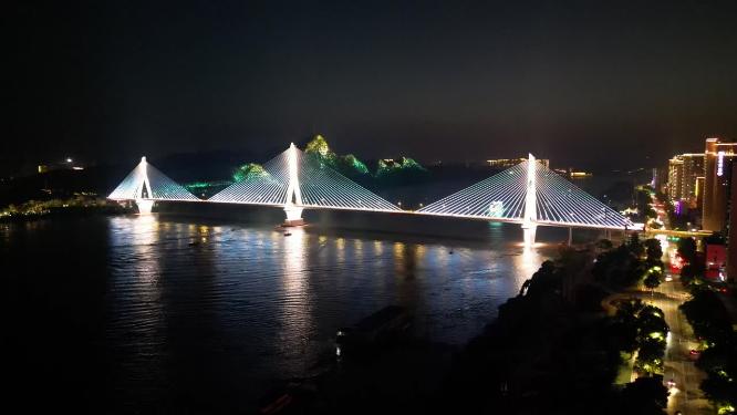 航拍湖北宜昌夷陵长江大桥夜景
